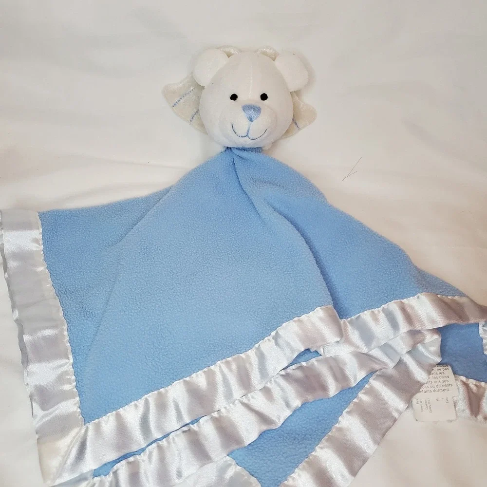 Baby Boom‎ Blue Lovey Security Blanket White Angel Bear Satin Cross Trim